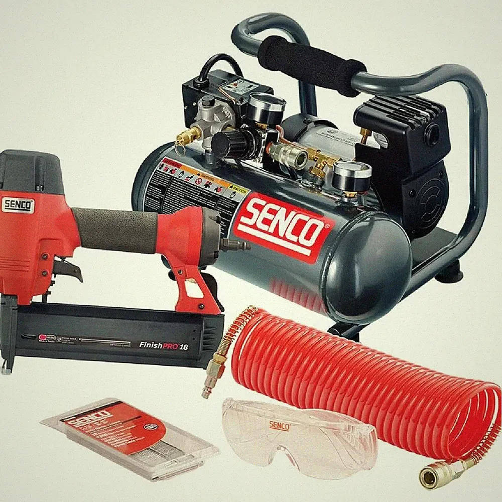 SENCO PC0947 Brad Nailer 18 Gauge, Air Compressor, Hose Combo Kit for Finish